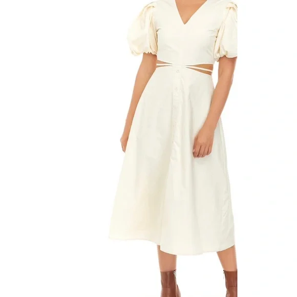 knee length dresses for ladies White Bubble Skirt Midi Dress main image 1